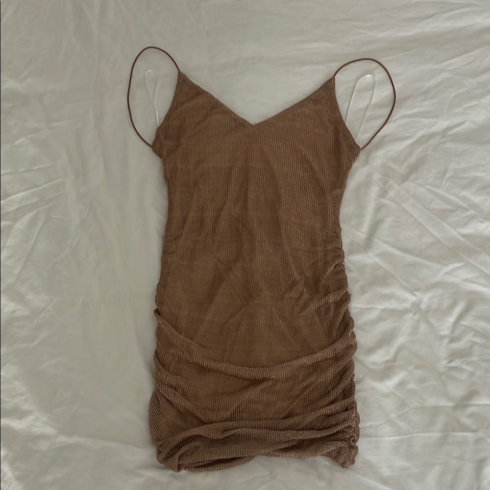 Rose-Gold Ribbed Spaghetti Strap Dress